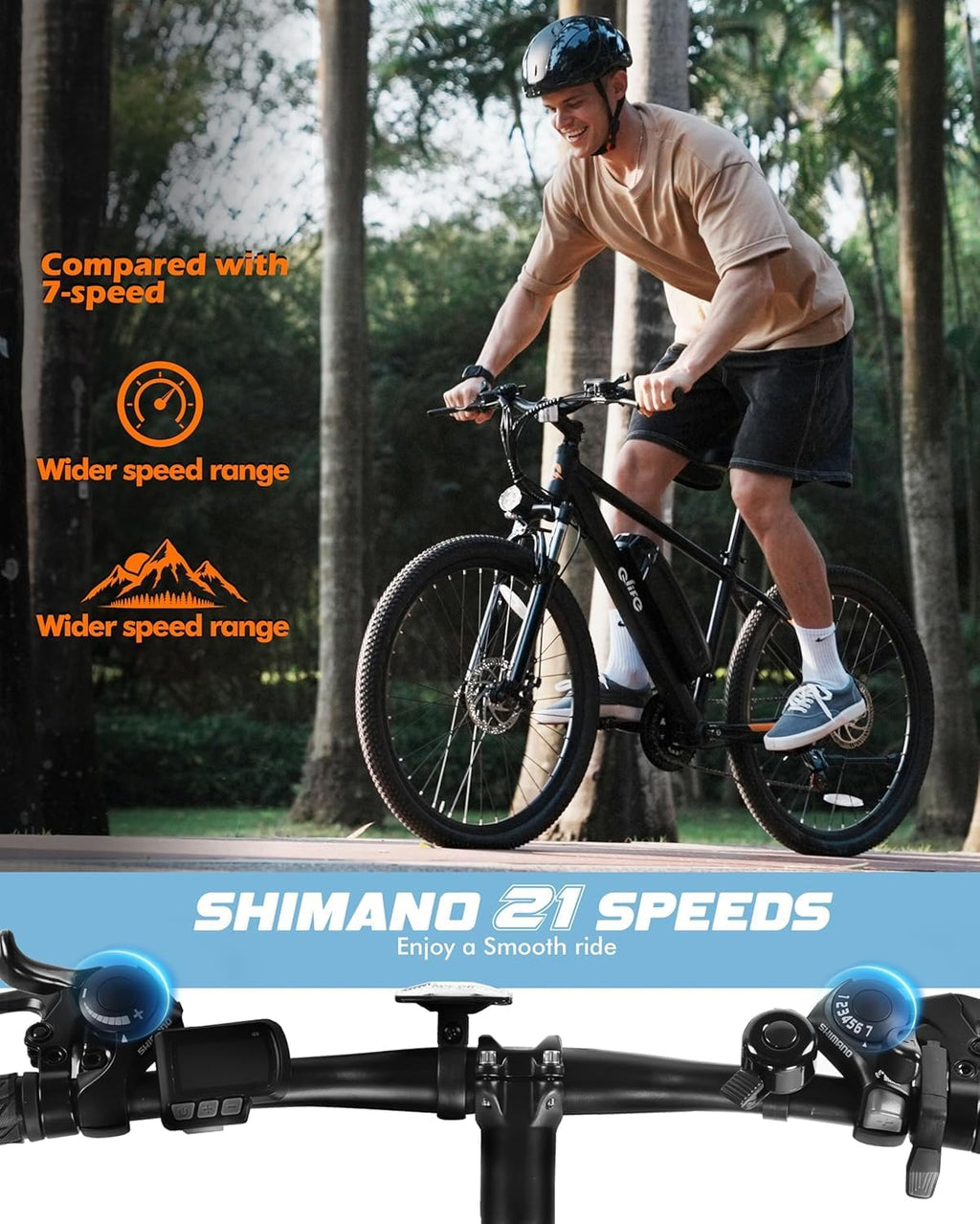 Qlife Racer Electric Bike for Adults - 21-Speed Mountain Lightweight Ebike with Peak 1000W/750W 25MPH/22MPH Brushless Motor, 375Wh Removable Battery, 26X2.1 Tire Step Over E-MTB, Up to 40 Miles