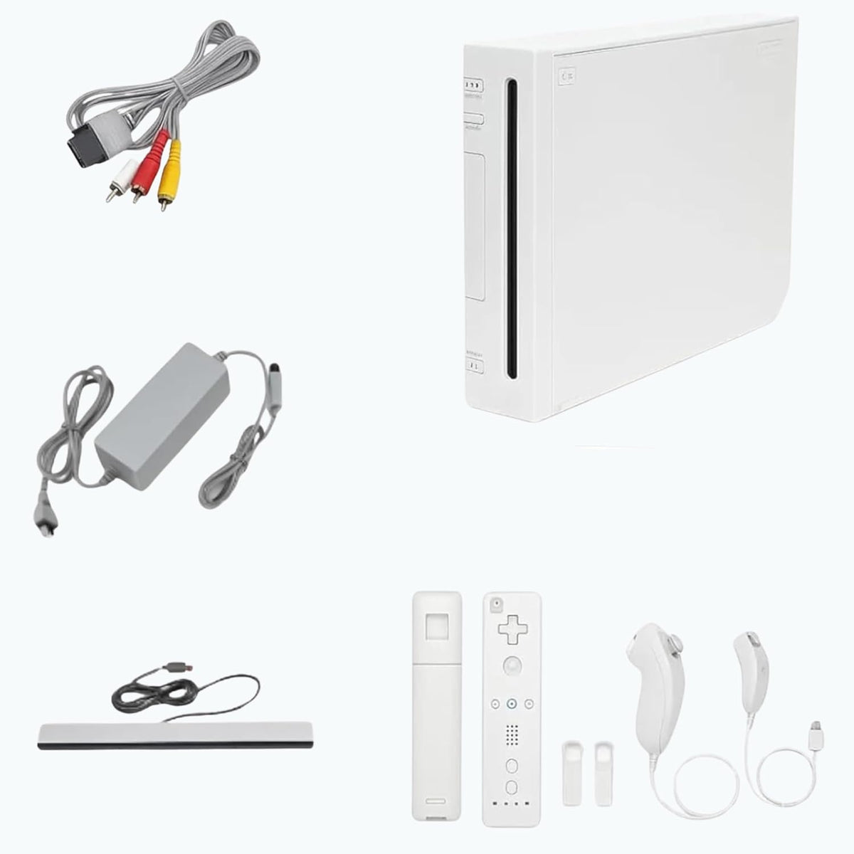 Nintendo Wii Console (White) with Controllers, Nunchucks, Sensor Bar, AV Cable, and Power Cord (Renewed)