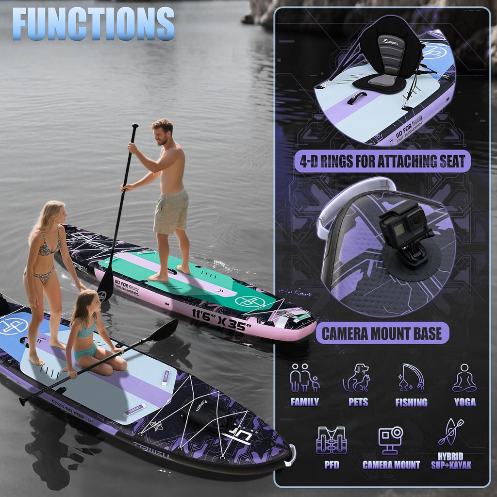 UPWELL 11'6"×35" Extra Wide Inflatable Paddle Board, Stand Up Paddle Board for Youth & Adults, Stable Design, Premium SUP Accessories, 120L Backpack, 10L Dry Bag, Paddle, Leash, Hand Pump, US Fins