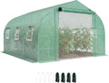 Outsunny 10' x 11' x 6' Walk-in Tunnel Greenhouse with Shelves, Plant Hot House with PE Cover, Mesh Door and Windows, Outdoor Green House for Patio Lawn Garden, Green