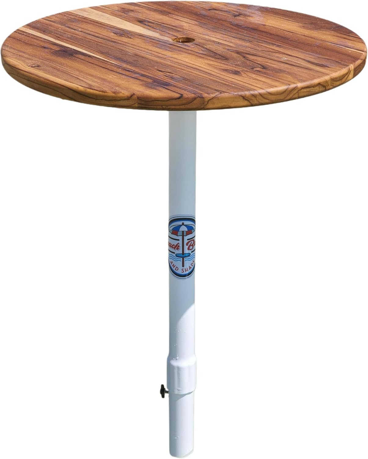 – Premium Portable Beach Umbrella Table System – 24" Teak Table with Adjustable Standpipe & Umbrella Included.