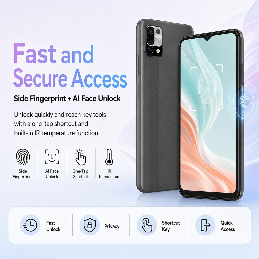 UMIDIGI Unlocked Cell Phone, Power 5 Smartphone 4+128GB, Helio G25 Octa-Core 6150mAh, 6.53 HD Display Phones with 16MP+8MP Camera, 4G Dual SIM, Infrared Thermometer and Fingerprint&AI Face Unlock