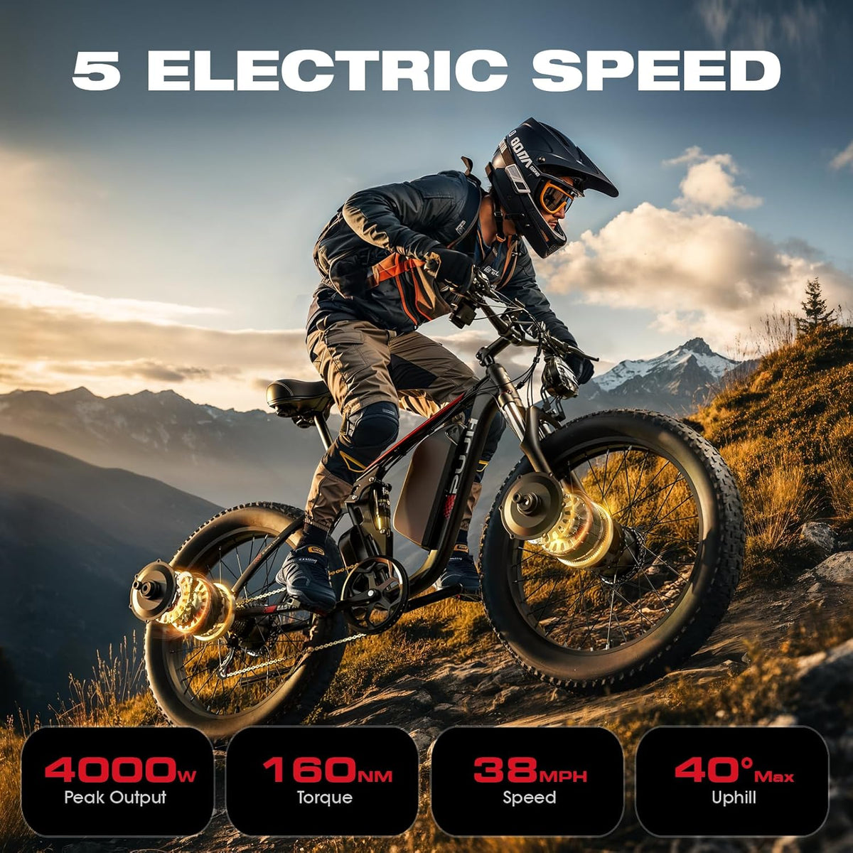 4000W Dual Motor Ebike with 52V 25Ah Removable Battery for Adults,Max Speed 38MPH Up to 100 Miles,24" Fat Tire Electric Bike for Snow Off-Road Commuter E-Bike for Men