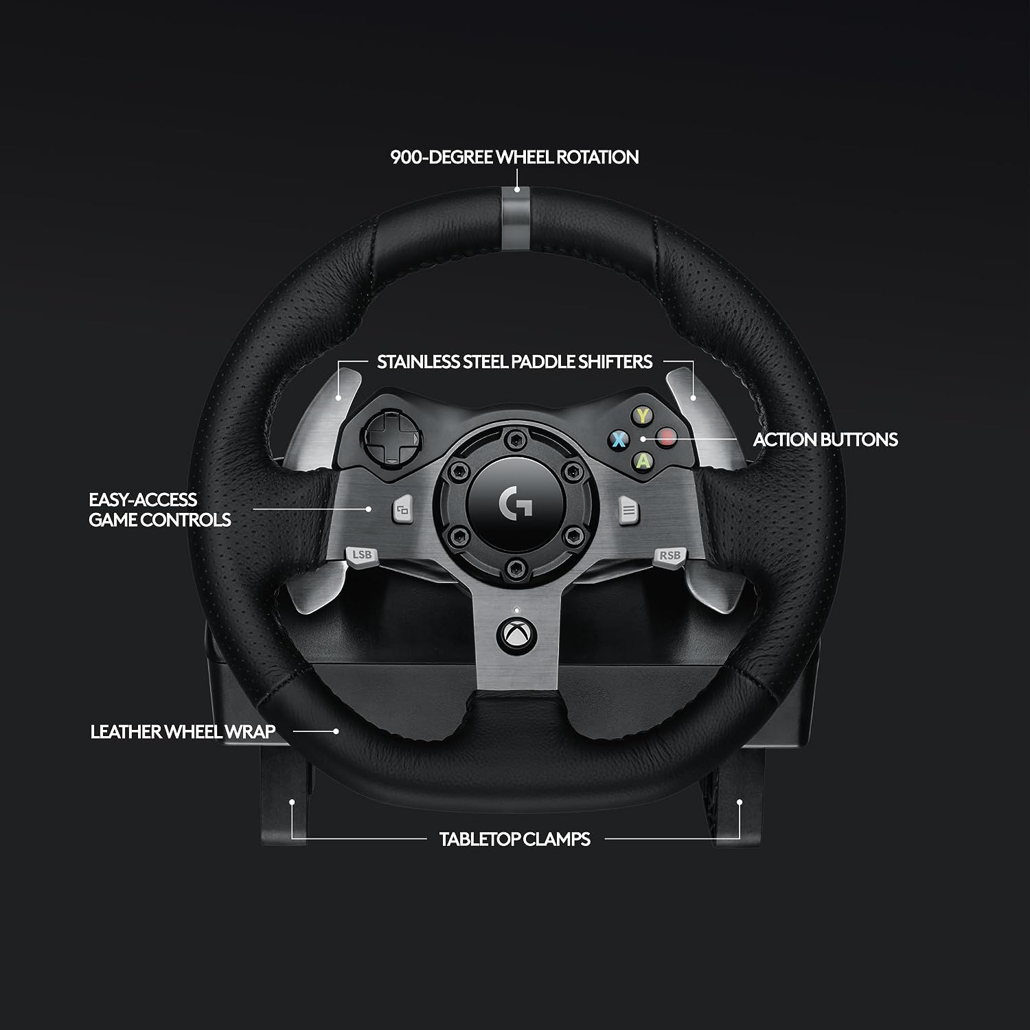 Logitech G920 Driving Force Racing Wheel and Floor Pedals, Real Force Feedback, Stainless Steel Paddle Shifters, Leather Steering Wheel Cover for Xbox Series X|S, Xbox One, PC, Mac - Black