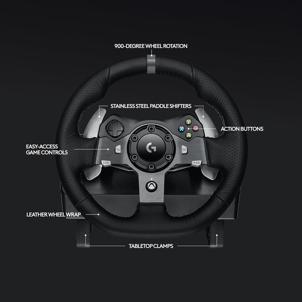Logitech G920 Driving Force Racing Wheel and Floor Pedals, Real Force Feedback, Stainless Steel Paddle Shifters, Leather Steering Wheel Cover for Xbox Series X|S, Xbox One, PC, Mac - Black