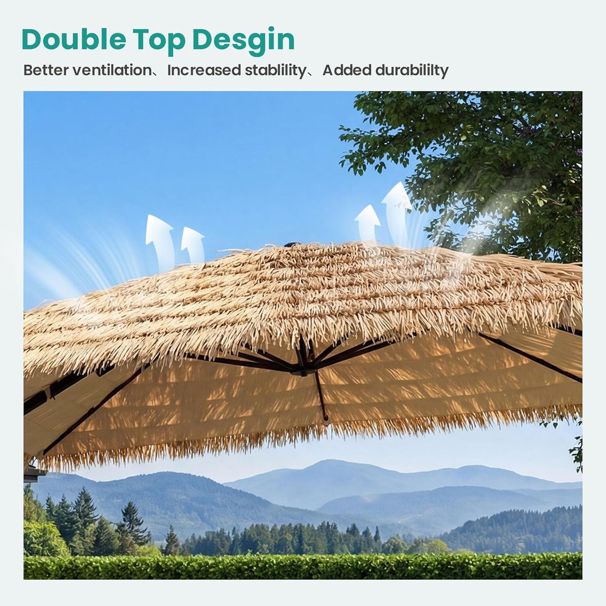 SUNBURY 10x10FT Cantilever Tiki Umbrella,Extra Wide Hawaiian Patio Shade with UPF50+,Perfect for Tiki Bar,Patio Garden Beach Pool Backyard