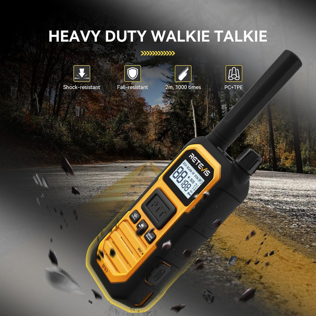 Retevis RB48 Plus Walkie Talkies Long Range, IP67 Waterproof Heavy Duty GMRS Two Way Radios, NOAA, USB-C Rechargeable, Vibration Alert, Emergency 2 Way Radios, for Off-Roading Hunting(2 Pack)