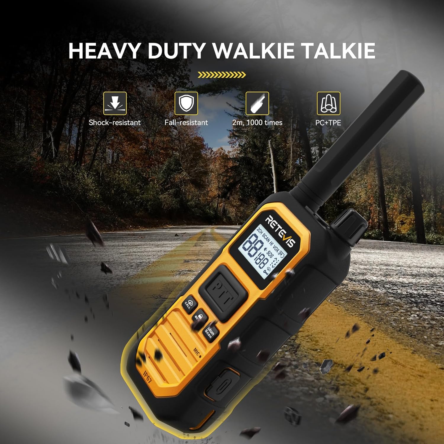 Retevis RB48 Plus Walkie Talkies Long Range, IP67 Waterproof Heavy Duty GMRS Two Way Radios, NOAA, USB-C Rechargeable, Vibration Alert, Emergency 2 Way Radios, for Off-Roading Hunting(2 Pack)