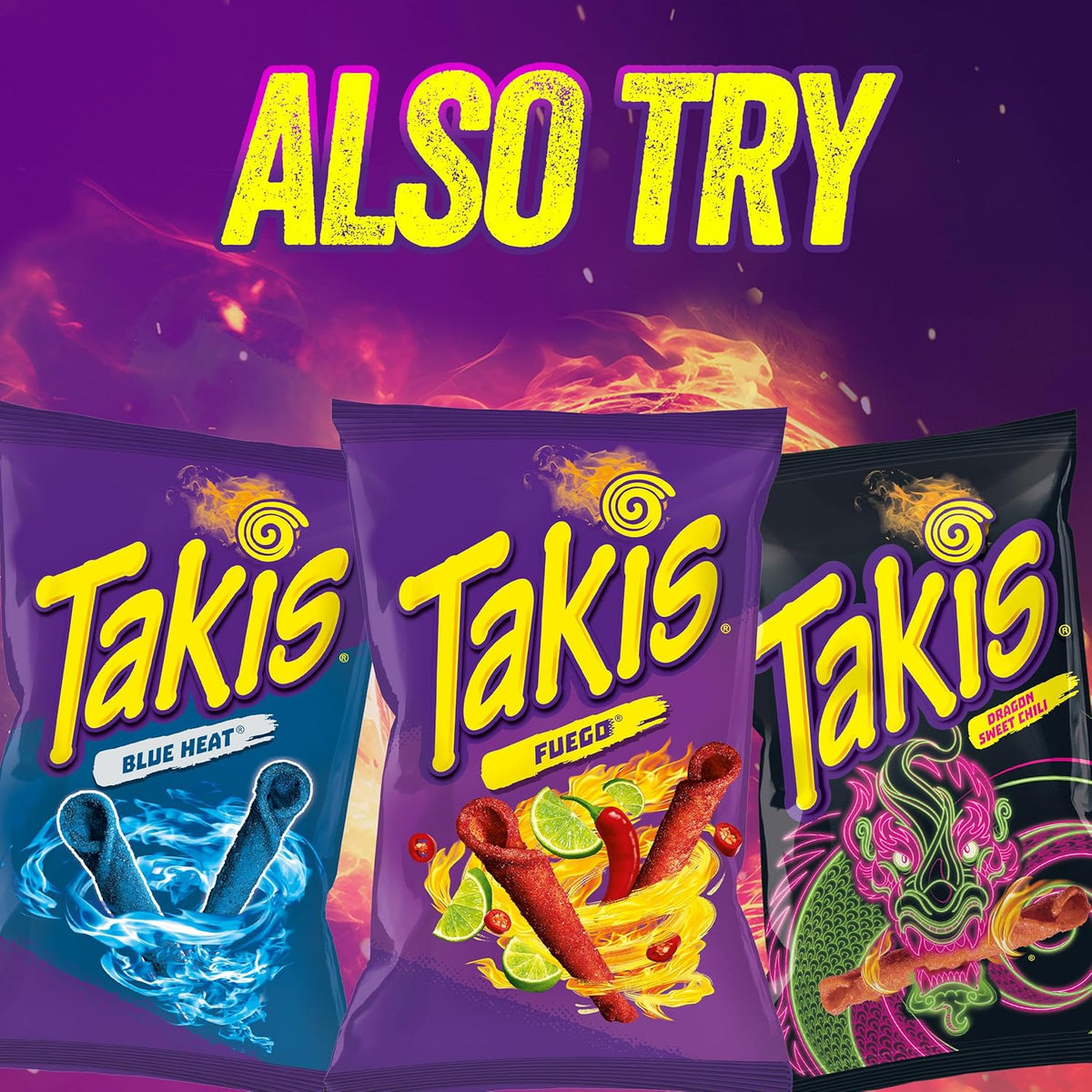 Takis 18 pc / 1 oz Variety Pack, Assorted Flavored Mixed Rolled Tortilla Chips – (5) Fuego, (5) Blue Heat, (4) Nitro, (4) Crunchy Fajitas (Pack of 2)