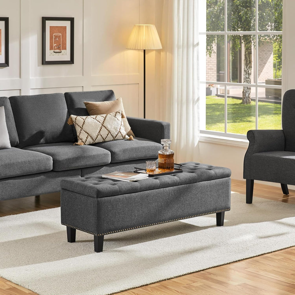 Yaheetech 49" Ottoman with Storage, Tufted Storage Ottoman Bench with Safety Hinge, Entryway Shoe Benches for Bedroom, Living Room, Holds up to 520 lb, Dark Gray
