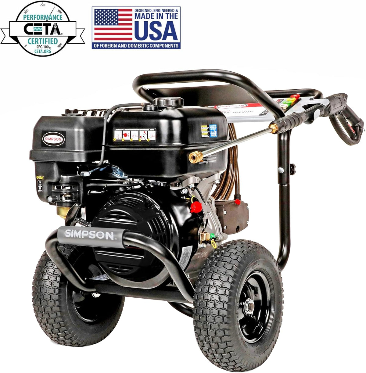 Simpson 4400 PSI Gas Pressure Washer, 4.0 GPM Commercial Power Washer, Cold Water, 50' Hose, PowerShot, 49-State Compliant (PS60843) - Black
