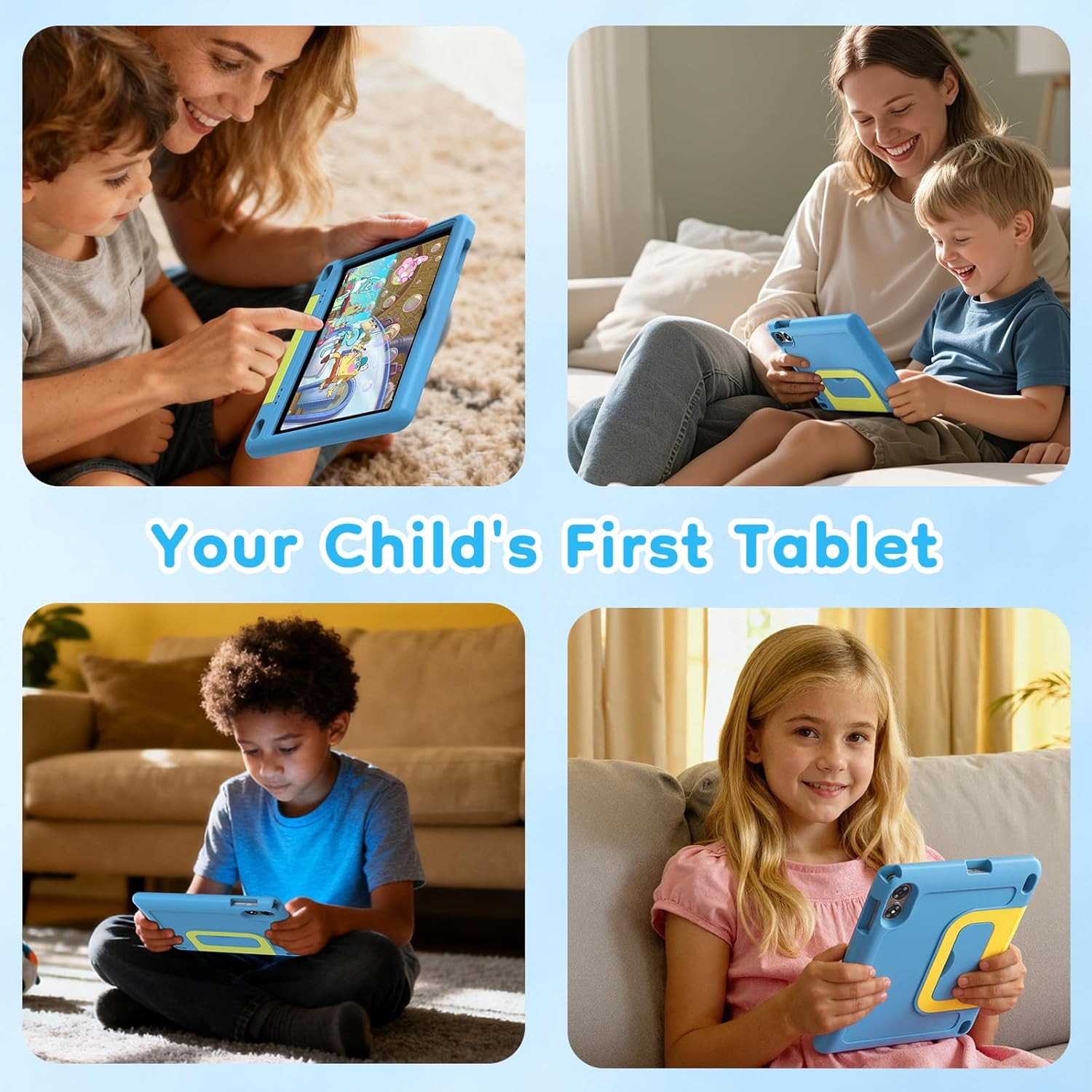 10 inch Kids Tablet, Android Tablet for Kids, 24GB RAM 64GB ROM, 1TB Expandable, with EVA Case, Parental Control, 6600mAh Battery, Dual Camera, BT5.4, WiFi 6, Gift (Blue)