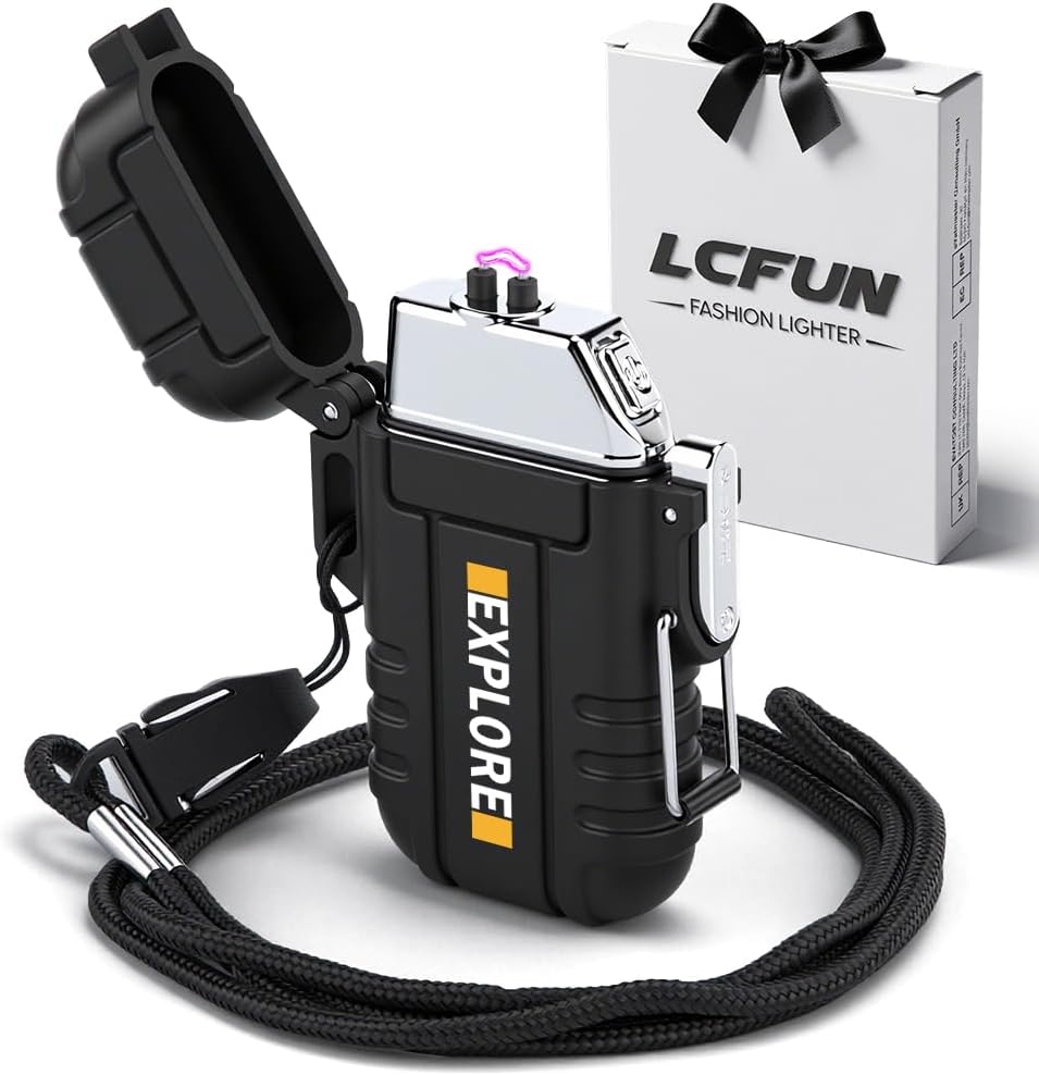 LcFun Electric Lighter USB C Rechargeable Plasma Lighter Windproof Flameless Arc Lighters, Waterproof Matches for Camping Hiking Hunting, Survival Tactical Gear Gifts for Men Fathers Husband