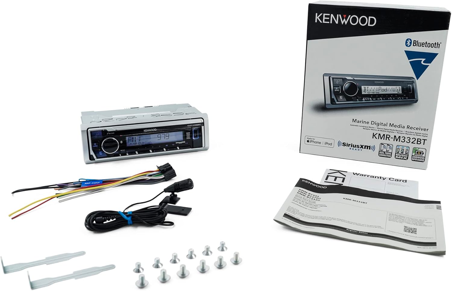 KENWOOD KMR-M332BT Car & Marine Stereo - Single Din, Bluetooth Audio, USB MP3, Aux in, AM FM Radio SiriusXM Ready, Weatherproof, Multi Color Illumination