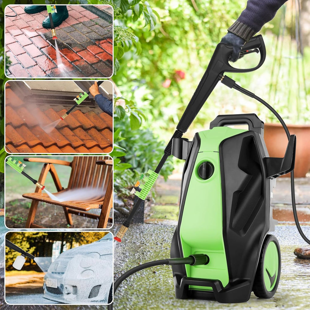 Heavy Duty 𝟓𝟎𝟎𝟎𝐏𝐒𝐈 𝐏𝐫𝐞𝐬𝐬*𝐮𝐫𝐞 𝐂𝐥𝐞𝐚*𝐧𝐞𝐫 with 33FT Pipe, 4 QC Nozzles for Cars/Fences/Patios/Home Cleaning, Deep Green
