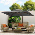 10 X 13 FT Cantilever Outdoor Patio Umbrella with LED Lights Large Heavy Duty 360° Rotation Double Top Offset Rectangular Umbrellas for Backyard Garden Pool Outside Deck, Grey
