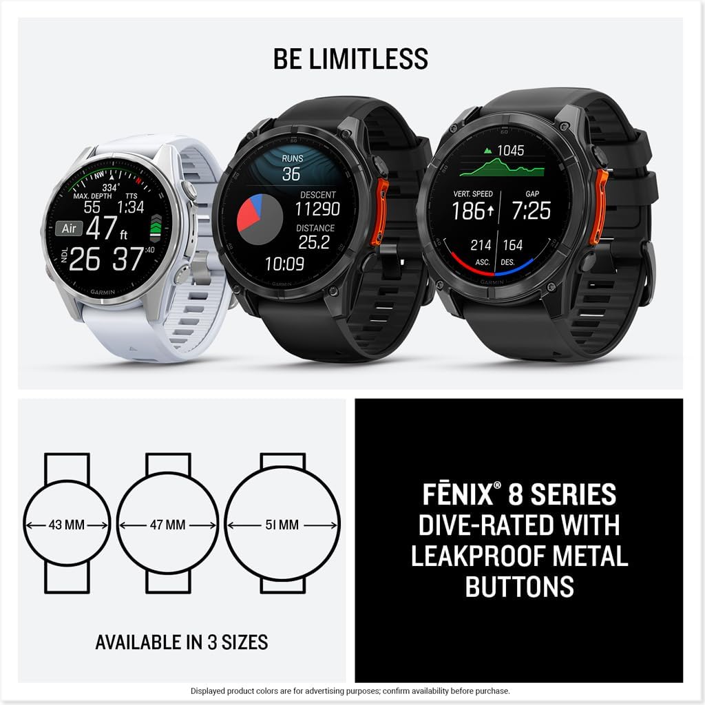 Garmin fēnix® 8 – 47 mm, AMOLED, Sapphire, Premium Multisport GPS Smartwatch, Long-Lasting Battery Life, Dive-Rated, Built-in LED Flashlight, Titanium with Spark Orange/Graphite Band