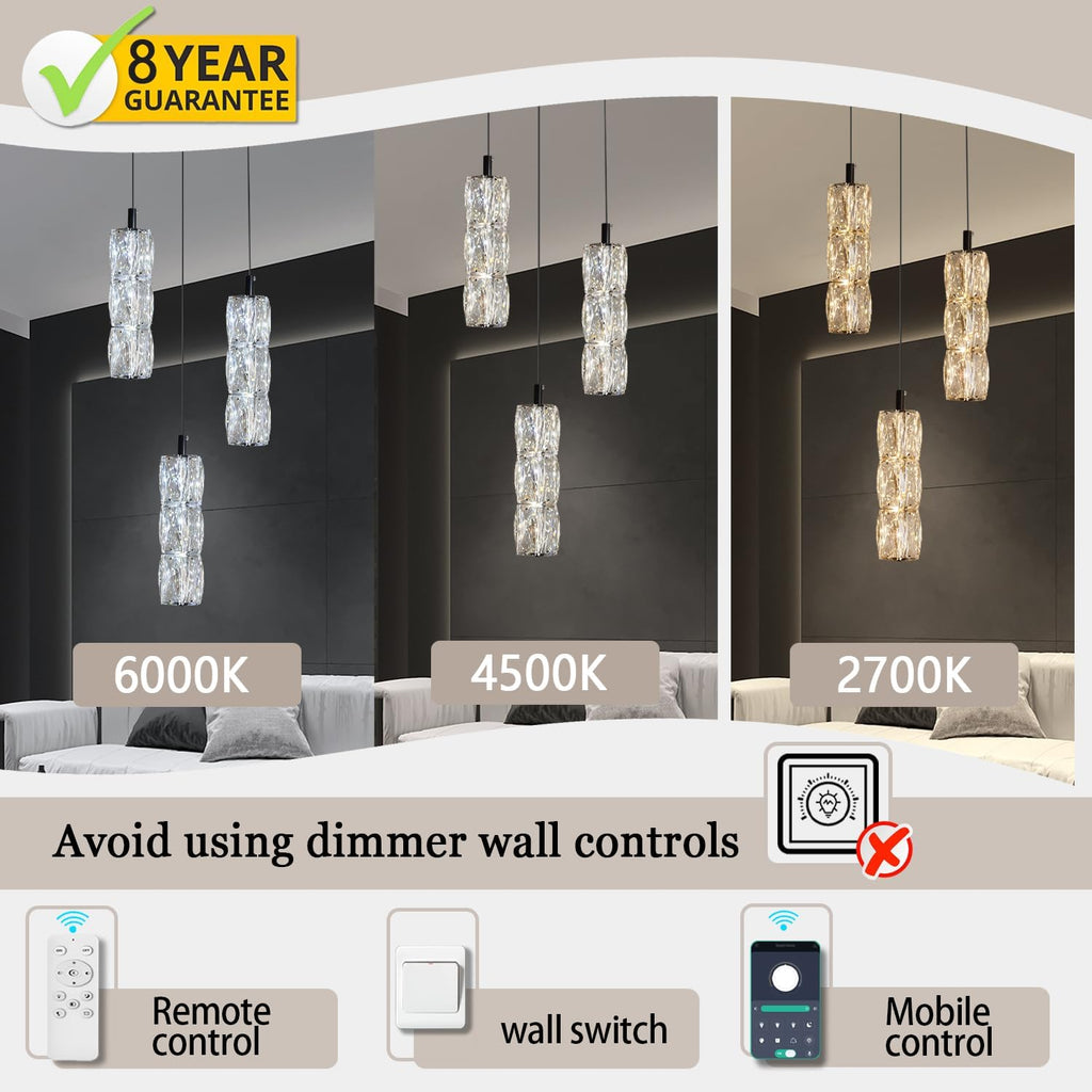 ykolupty Pendant Lights Kitchen Island 3-Lights Pendant Chandelier for Dining Room Hallway Stairwell,LED Dimmable 2700K-6000K