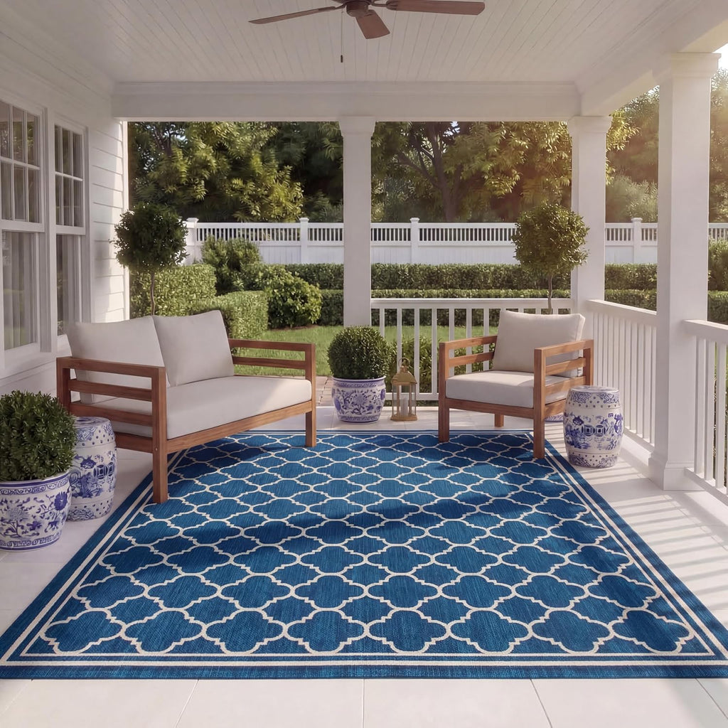 SAFAVIEH Courtyard Collection 8' x 11' Navy/Beige CY6918 Trellis Indoor/ Outdoor Splashproof Easy Scrubbing Patio Backyard Mudroom Area Rug