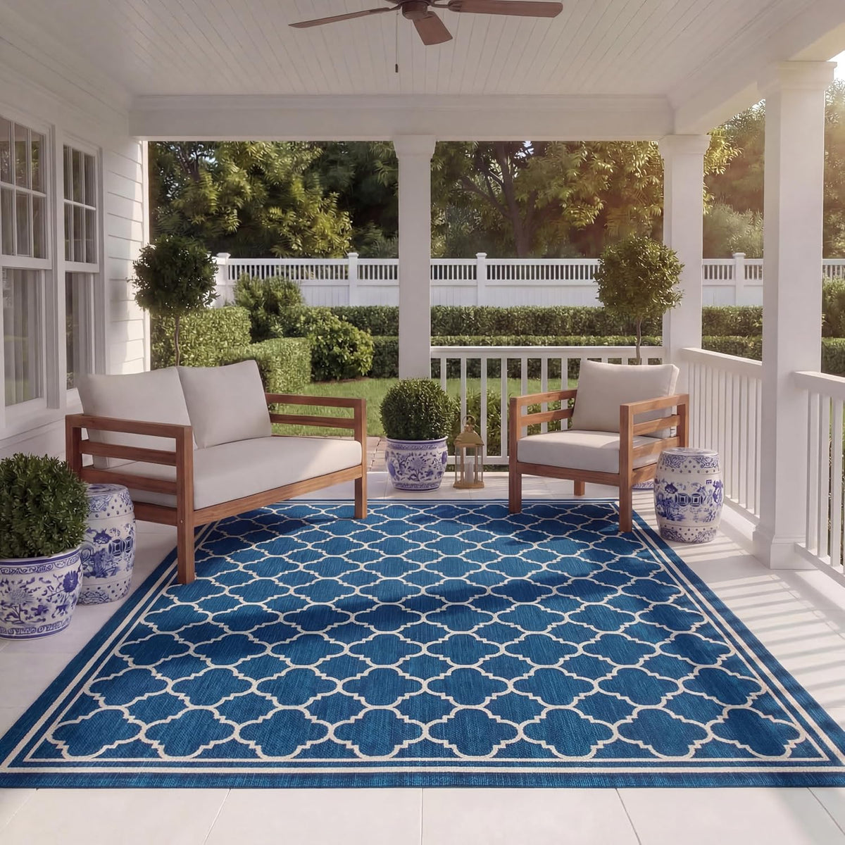 SAFAVIEH Courtyard Collection 8' x 11' Navy/Beige CY6918 Trellis Indoor/ Outdoor Splashproof Easy Scrubbing Patio Backyard Mudroom Area Rug