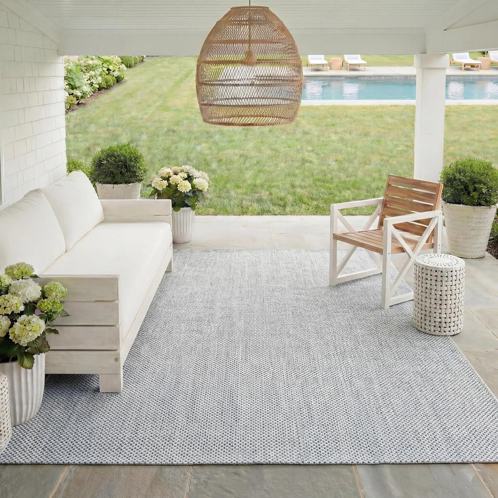 SAFAVIEH Courtyard Collection 8' x 10' Grey/Navy CY8521 Indoor/ Outside Waterproof Easy cleansingPatio Backyard Mudroom Area Mat