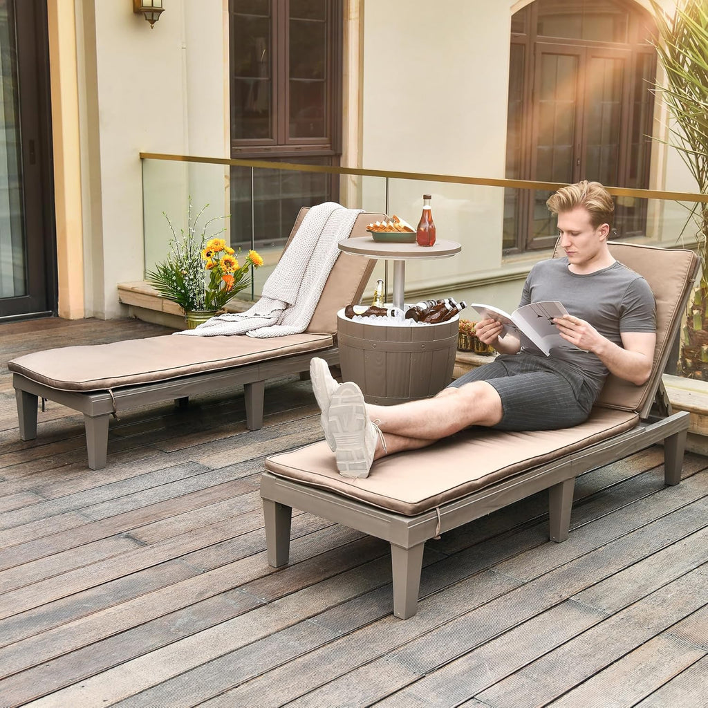 YITAHOME Chaise Lounge Chairs for Outside with Cushion & Adjustable Backrest, Sturdy Loungers for Patio Poolside, Easy Assembly & Waterproof & Lightweight with 265lbs Weight Capacity, Set of 2, Taupe
