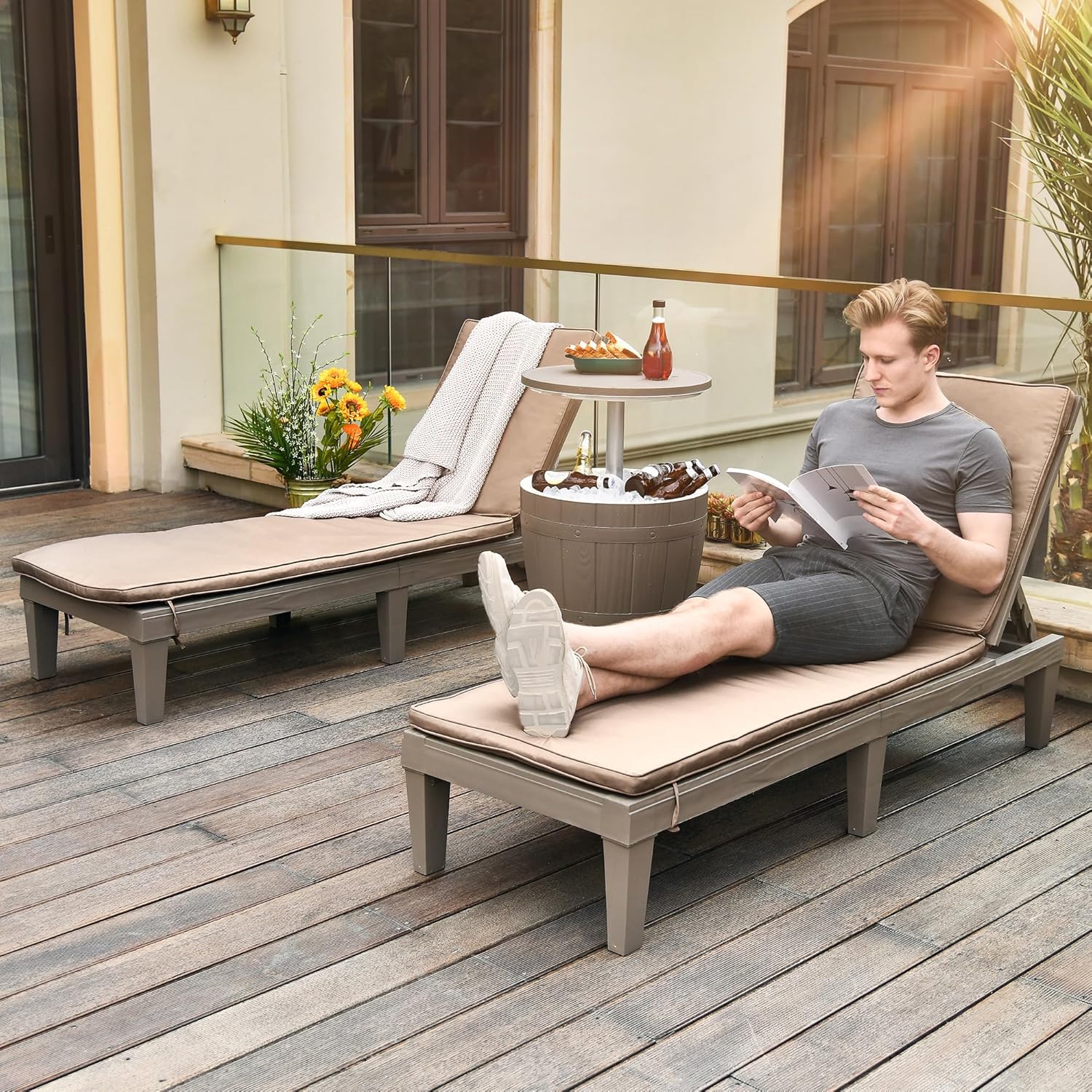 YITAHOME Chaise Lounge Chairs for Outside with Cushion & Adjustable Backrest, Sturdy Loungers for Patio Poolside, Easy Assembly & Waterproof & Lightweight with 265lbs Weight Capacity, Set of 2, Taupe
