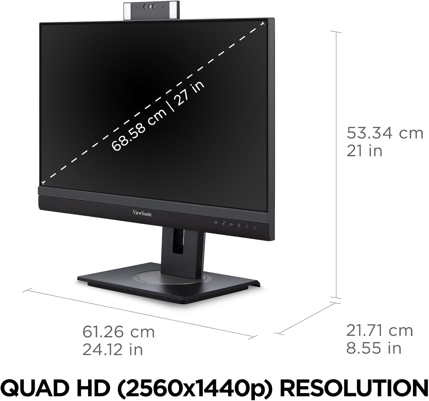 ViewSonic VG2757V-2K 27 Inch 1440p Video Conference Docking Monitor with Windows Hello Compatible IR Webcam, Advanced Ergonomics, and 90W USB C for Home and Office (Renewed)