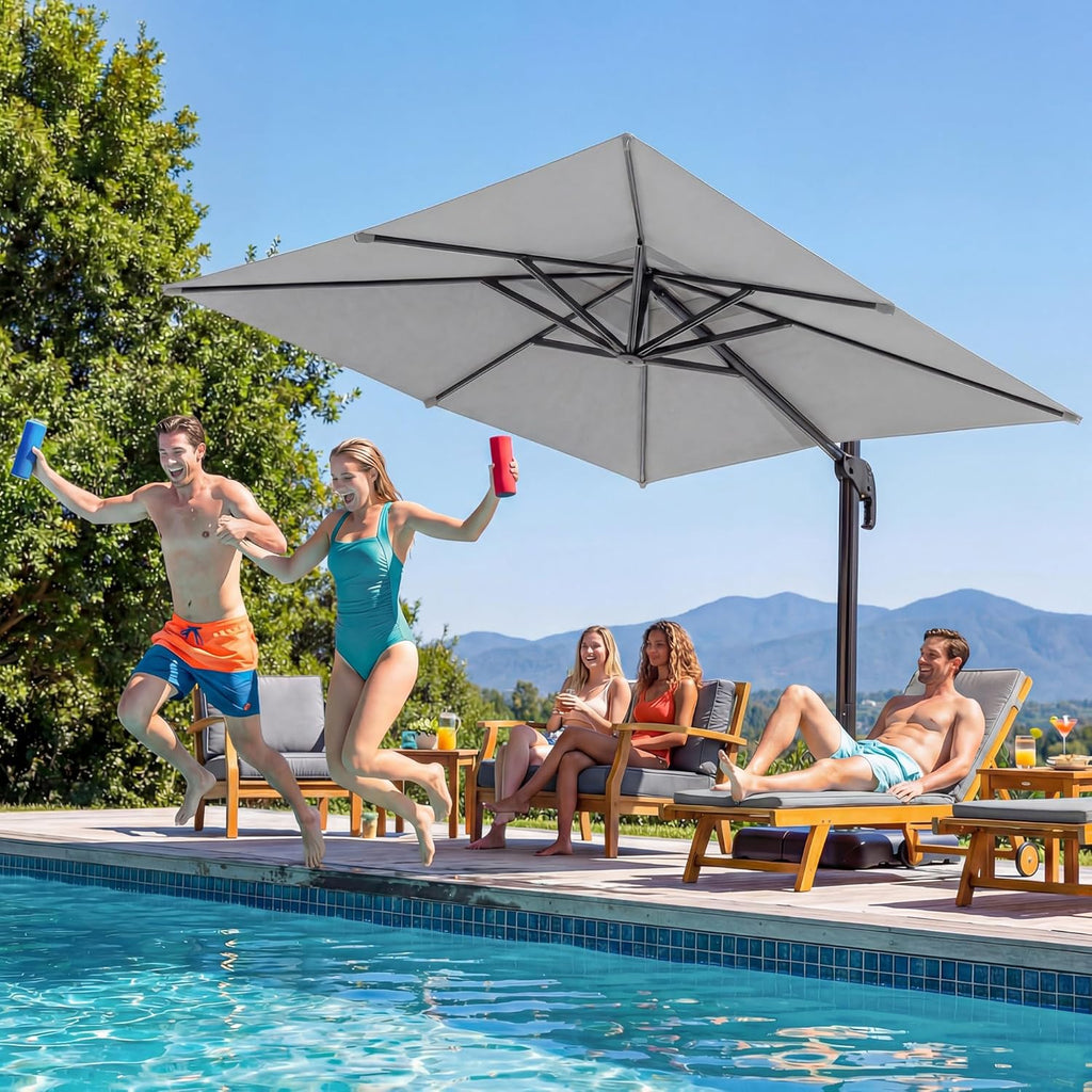 EO Living 10 Feet Patio Umbrella Outdoor Cantilever Square Umbrella Heavy Duty Aluminum Offset Umbrella with 360-degree Rotation for Garden Deck Pool Patio（Grey）