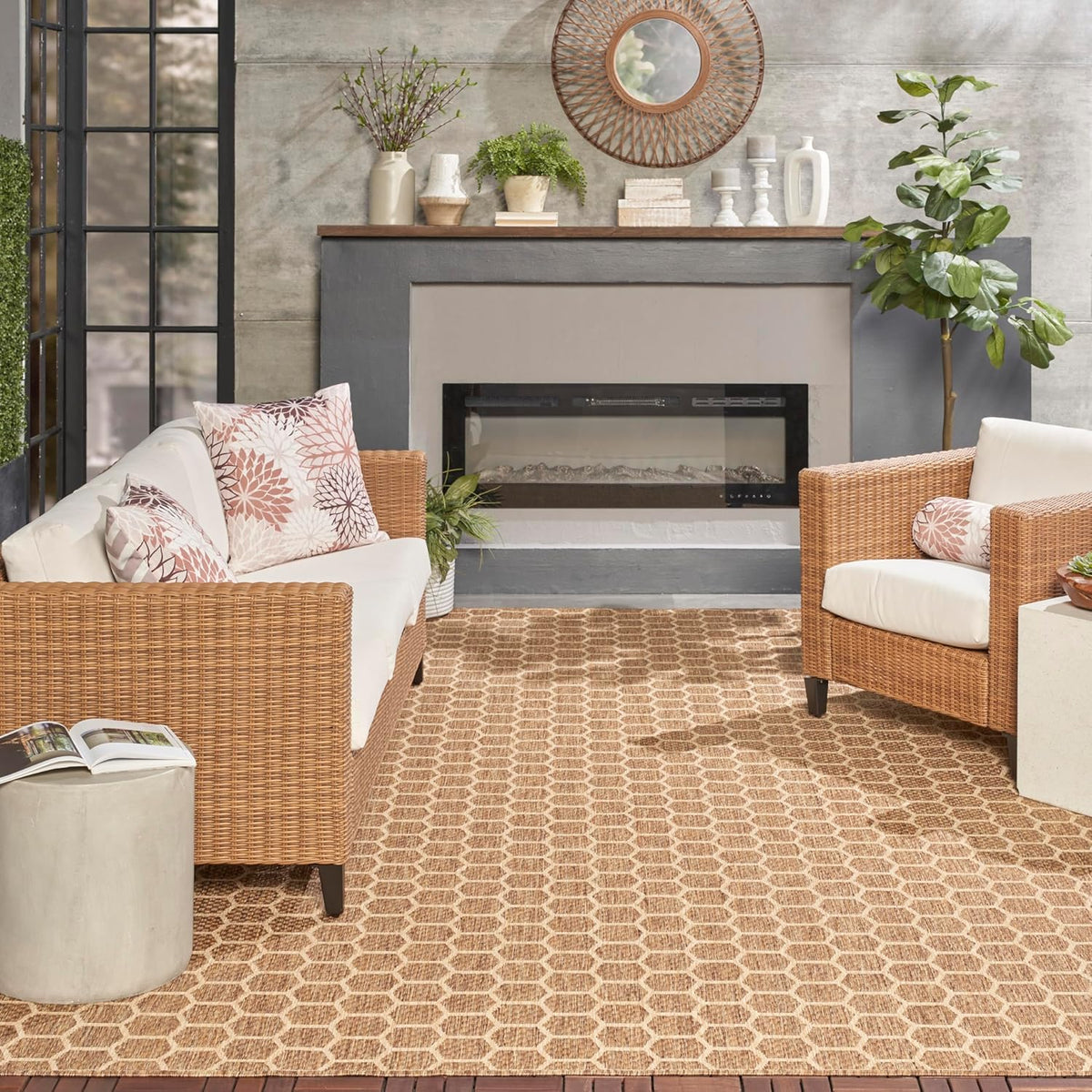 Nourison Home Reversible Indoor Outdoor Natural 9' x 12' Area Rug - Easy Clean, Non Shedding, Bed Room, Living Room, Dining Room, Kitchen (9' x 12')