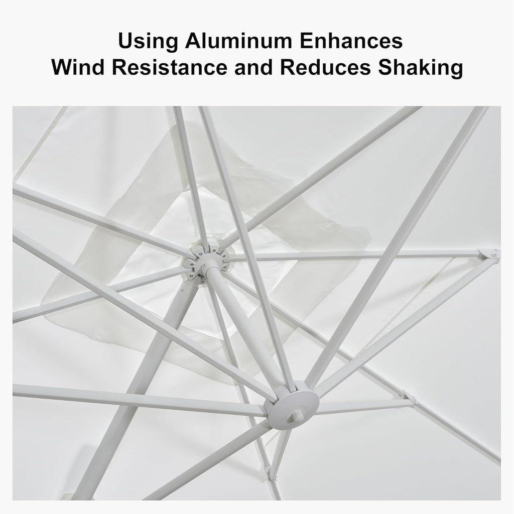 PURPLE LEAF 9 FT Patio Umbrella Outdoor White Cantilever Umbrella Aluminum Square Outdoor Offset Umbrella Hanging Windproof with 360° Rotation for Garden Deck Pool, White