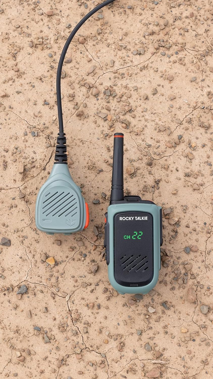 Rocky Talkie Expedition 5 Watt Radio with Waterproof Hand Mic - GMRS Radio with IP67 Waterproofing, Long Range Walkie Talkie, NOAA Weather Alerts, 5 Day Battery Life, 1 Pack