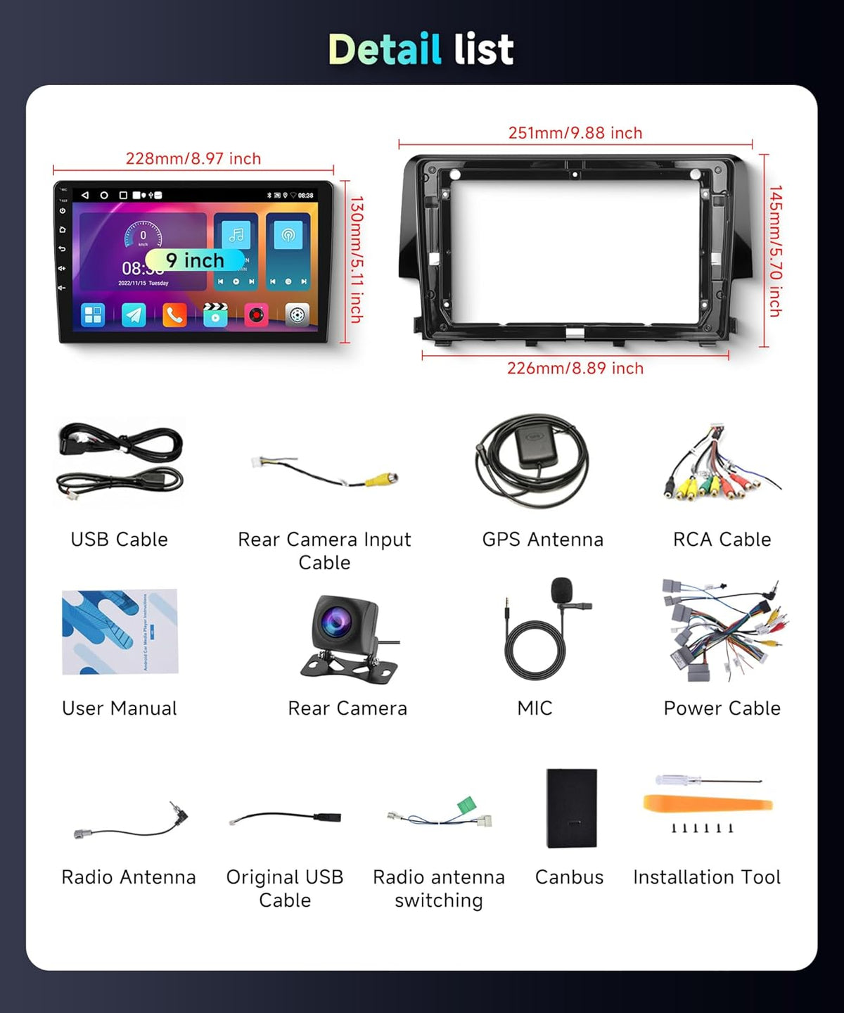 5Ghz Wifi 2G+64G for Honda Civic 2016-2020 Radio,【Android 15 Build-in DSP EQ】Car Stereo with 5.0Bluetooth,Wireless Carplay Android Auto,9inch IPS Touch Screen,IP69k Backup Camera,26UIs,GPS Chip,FM/RDS