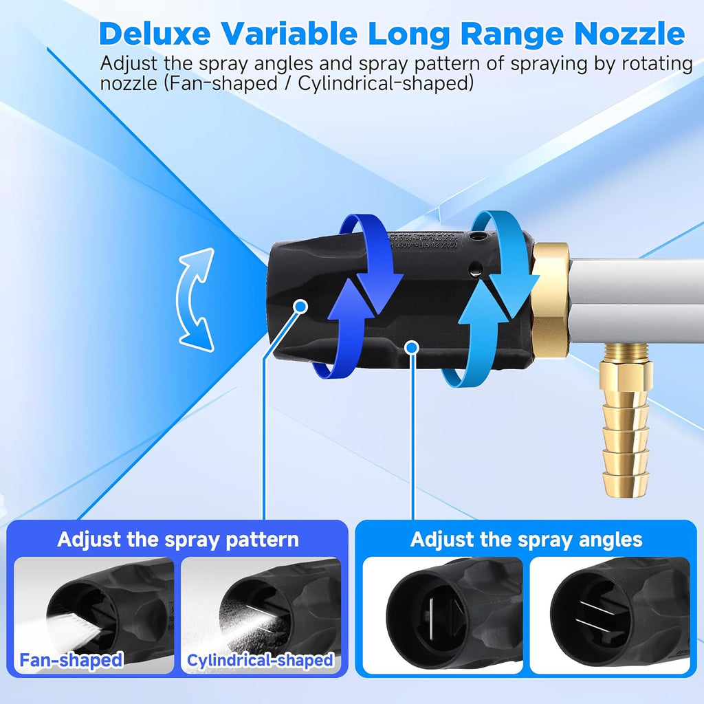 FIXFANS Adjustable Pressure Washer Long Range Nozzle 4-4.5 GPM with 45 FT Braid Hose, Downstream Injector Power Washer Spray Nozzle, External Chemical Injection, 1/4'' Quick Connect, 2500 to 4000 PSI