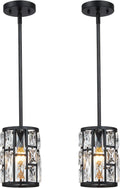 MEXO Modern Crystal Pendant Light Fixture 2-Pack Matte Black Finish Hanging Lighting Crystal Chandelier for Living Room, Kitchen