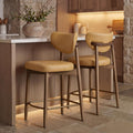 VASAGLE Wooden Bar Stools Set of 2, Upholstered Counter Height Barstools with Solid Wood Legs, Ergonomic Backrest, Mid Century Modern, for Kitchen Island, Synthetic Leather, Caramel Brown