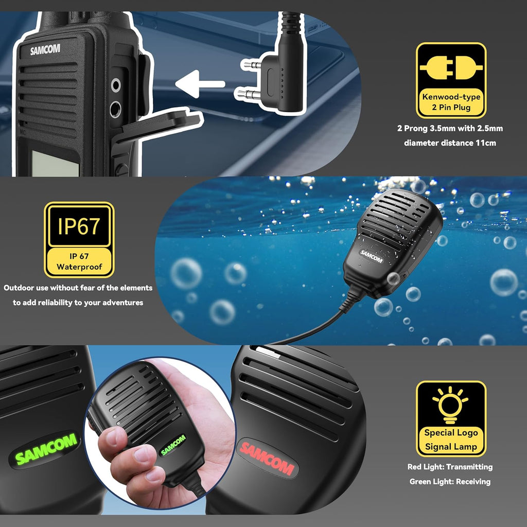 SAMCOM FPCN10A Long Range Two Way Radio with Waterproof Speaker Mic - Heavy Duty Walkie Talkies, 20 Channels UHF Radios, 3000mAh Battery for Construction Site, School Security & Warehouse(2-Pack)