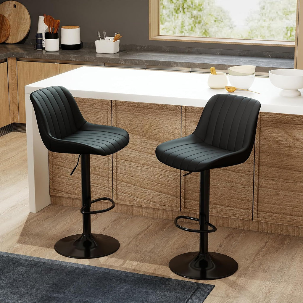 Youhauchair Bar Stools Set of 3, Swivel Counter Height Barstools with Back, Adjustable PU Leather Bar Chairs, Modern Armless Kitchen Island Stool, Black