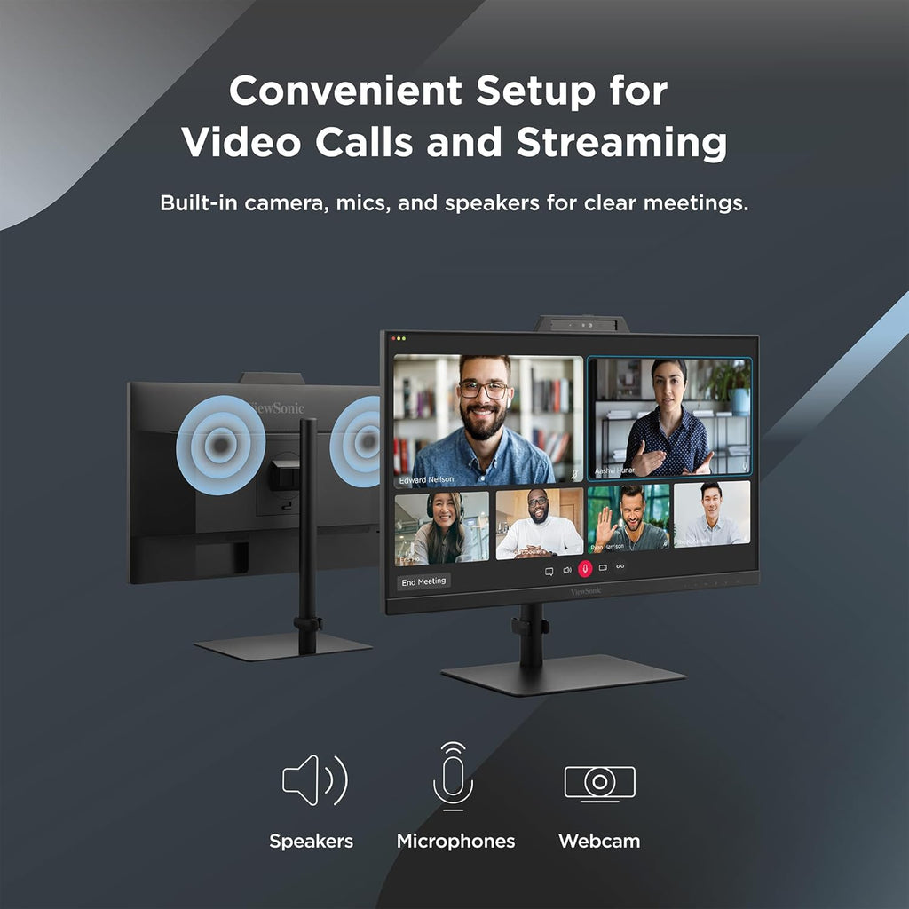 ViewSonic VG2441V 24 Inch 1080p Monitor, IPS Display with Windows Hello, Built-in Microphone, and IR 5MP Webcam for Smooth Video Conferencing, Advanced Ergonomics, USB-C, HDMI, and DisplayPort Inputs