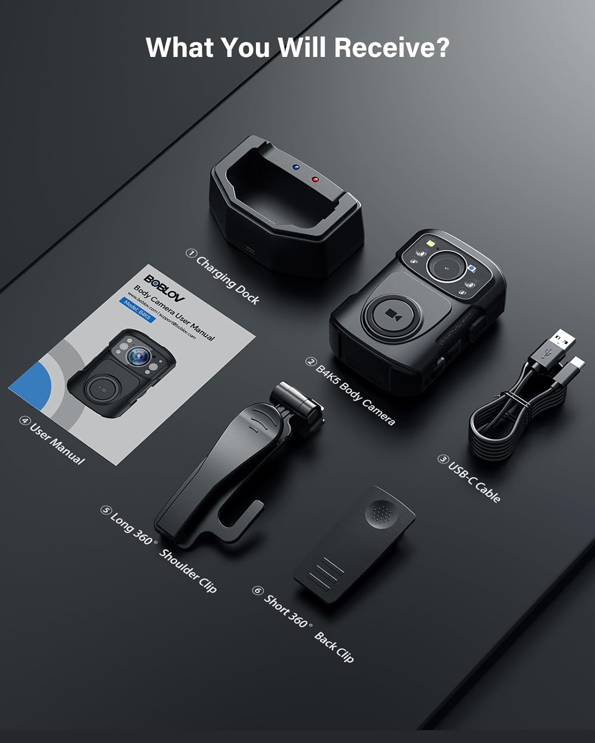 BOBLOV B4K5 4K Body Camera, 3400mAh IP68 Waterproof GPS Police 128GB Body Cams for 11Hrs(1080P Only) Video Record, Provide Charging Dock, Night Vision Video Camcorder for Personal, Guard Civilians