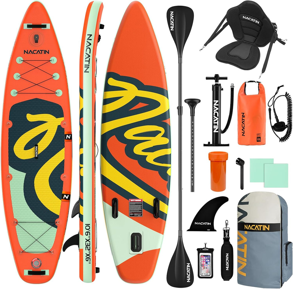 NACATIN Inflatable Stand Up Paddle Board,10'6"Upgrade Version Blow Up Paddle Boards for Adults with Premium SUP Accessories& Backpack,Adjustable Paddle,Camera Mount,Hand Pump, for Lake, River, Yoga