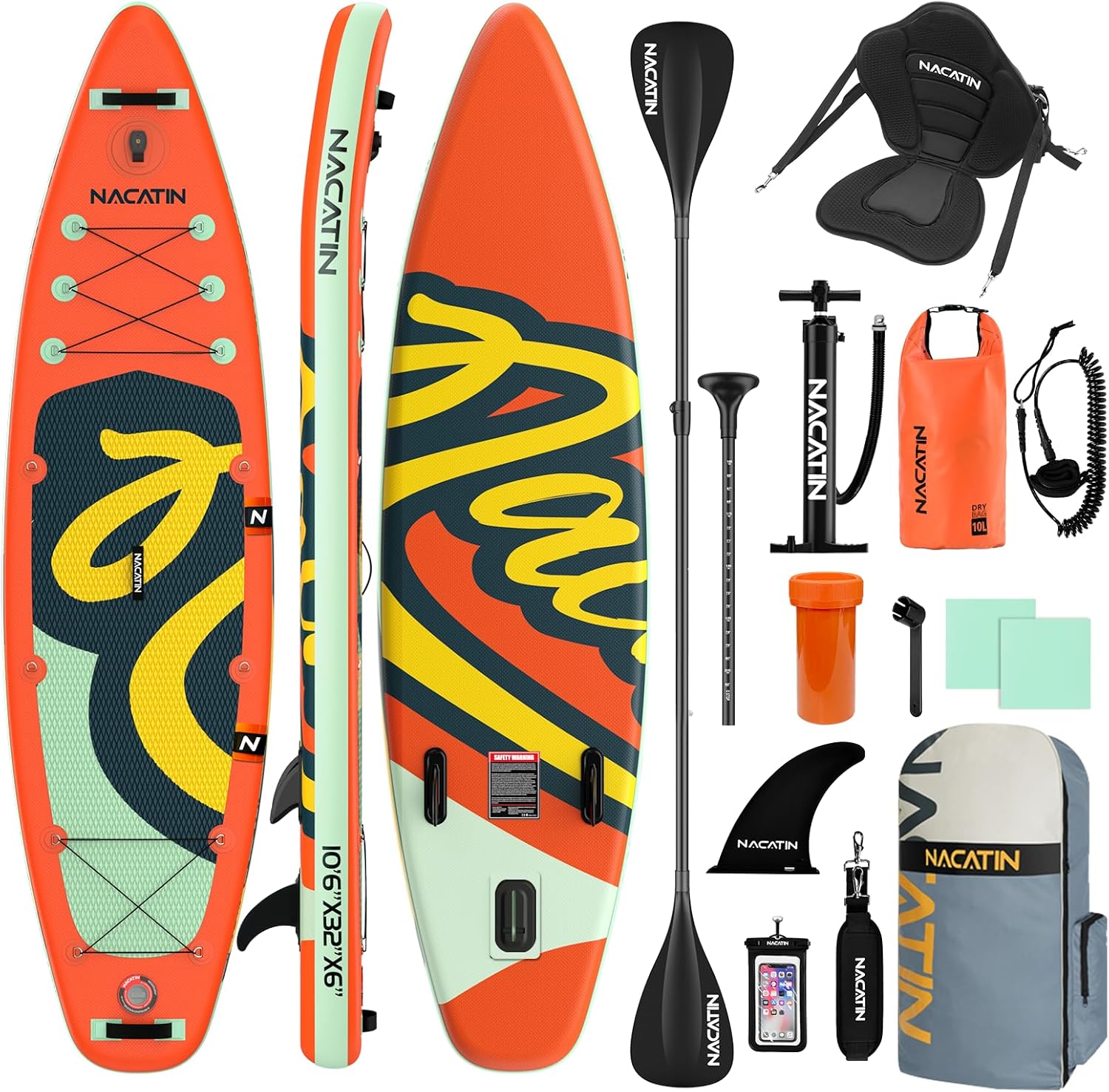 NACATIN Inflatable Stand Up Paddle Board,10'6"Upgrade Version Blow Up Paddle Boards for Adults with Premium SUP Accessories& Backpack,Adjustable Paddle,Camera Mount,Hand Pump, for Lake, River, Yoga