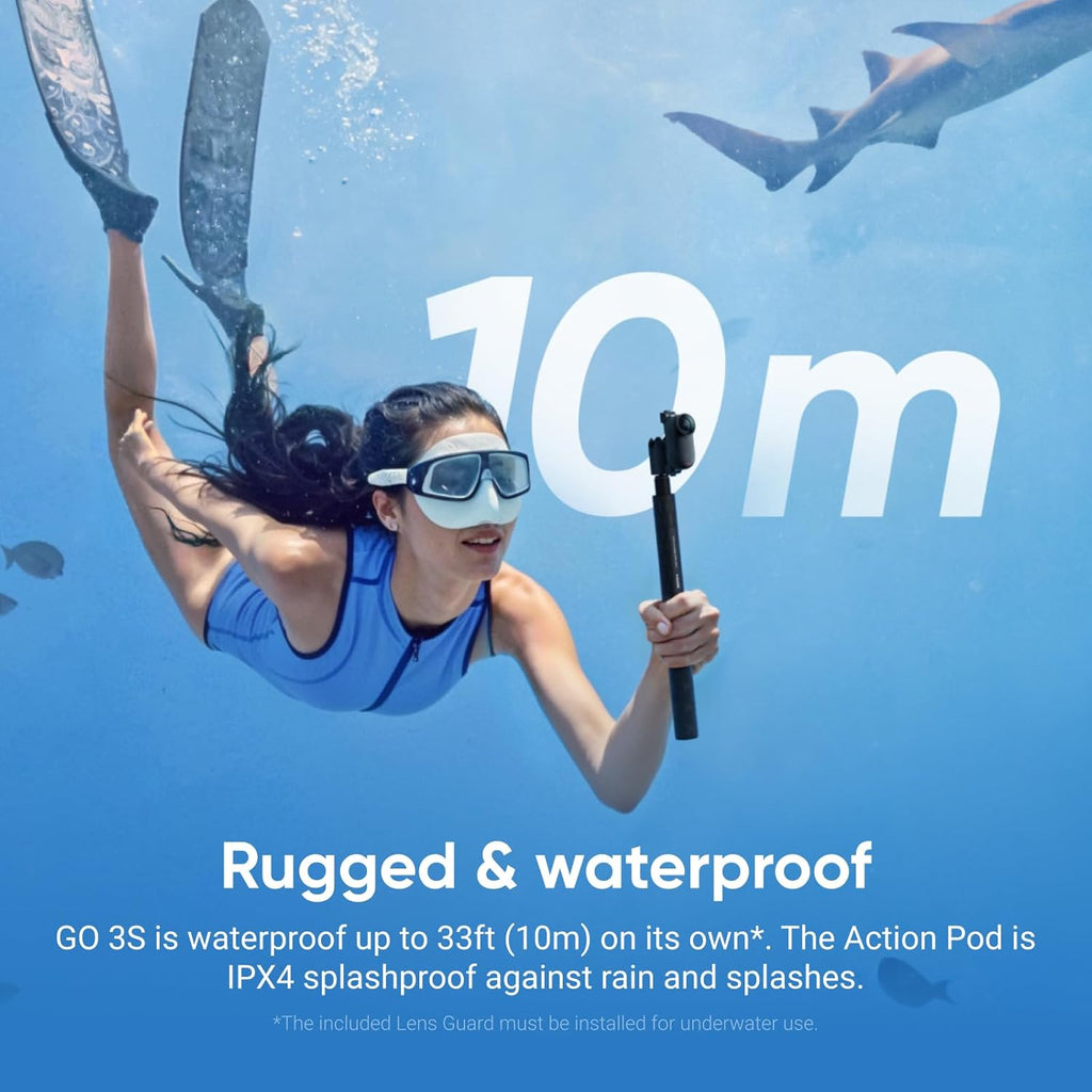 Insta360 GO 3S - 128 GB Black 4K Tiny Portable Vlogging Camera, Hands-Free POVs, Mount Anywhere .Stabilization, 140 Min Battery Life, 10m Waterproof, Pet POV