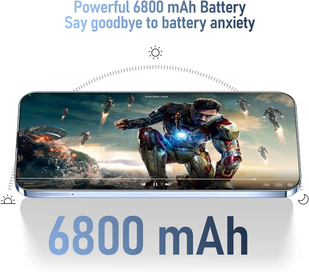 I24 Ultra Unlocked Phone 8GB+256GB Android Cell Phone 7 inch HD Screen Mobile Phone 108MP+48MP Camera 6800 mAh Extra Large Battery 5G Dual SIM (Titanium Blue)