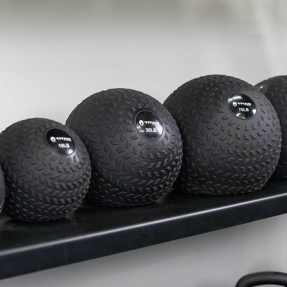 Titan Fitness Rubber Tread Slam Ball, Dead Bounce, Weight Workout - Throw, Catch, Slam, Twist