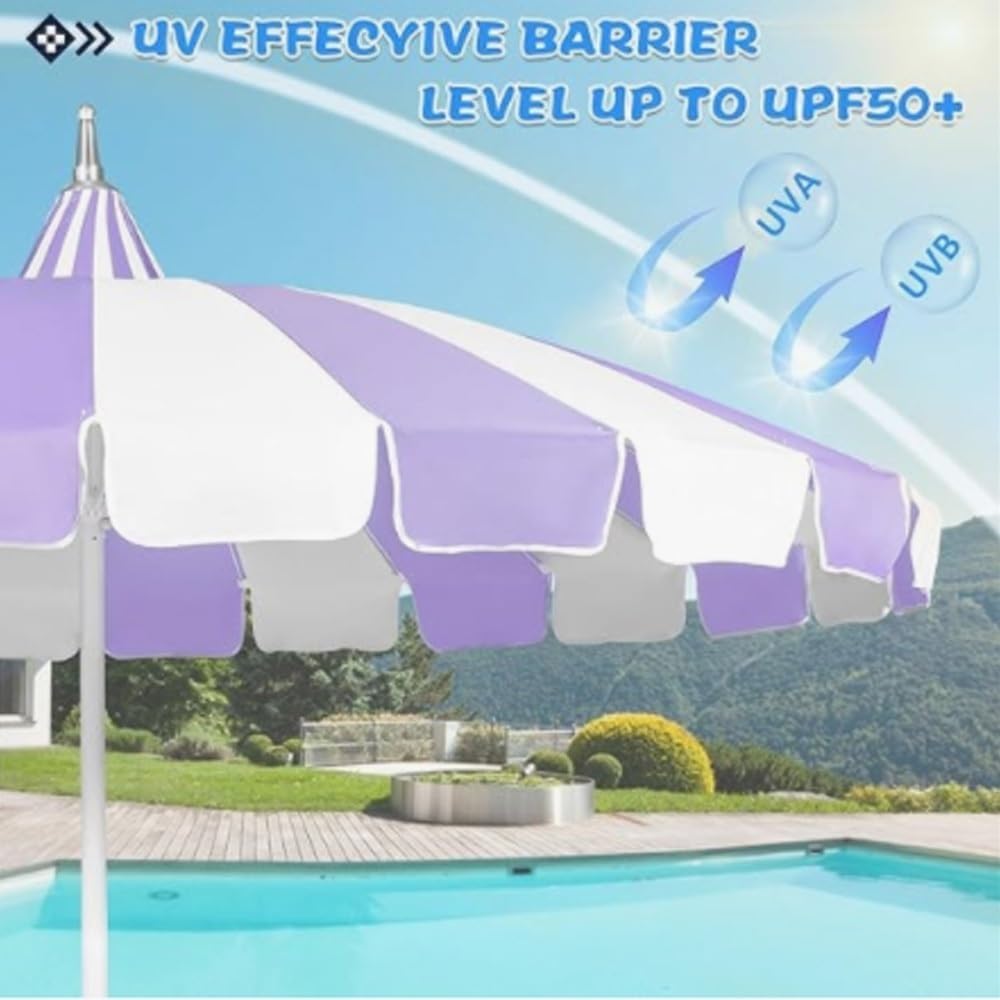 8.5FT Pagoda Patio Umbrella Large Boho Beach Umbrella UV Protection Outdoor Market Table Umbrella For Holiday, Pool, Yard(White)