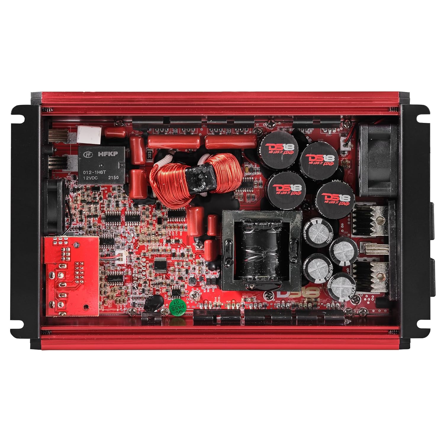DS18 FRP-2.5K/RD Compact Full-Range Class D 1-Channel Amplifier 2,500 Watts RMS @ 1-ohm, Monoblock Amplifier with Remote Level Knob, Variable Crossover Filters Great for Bass, Mids, or Highs (Renewed)