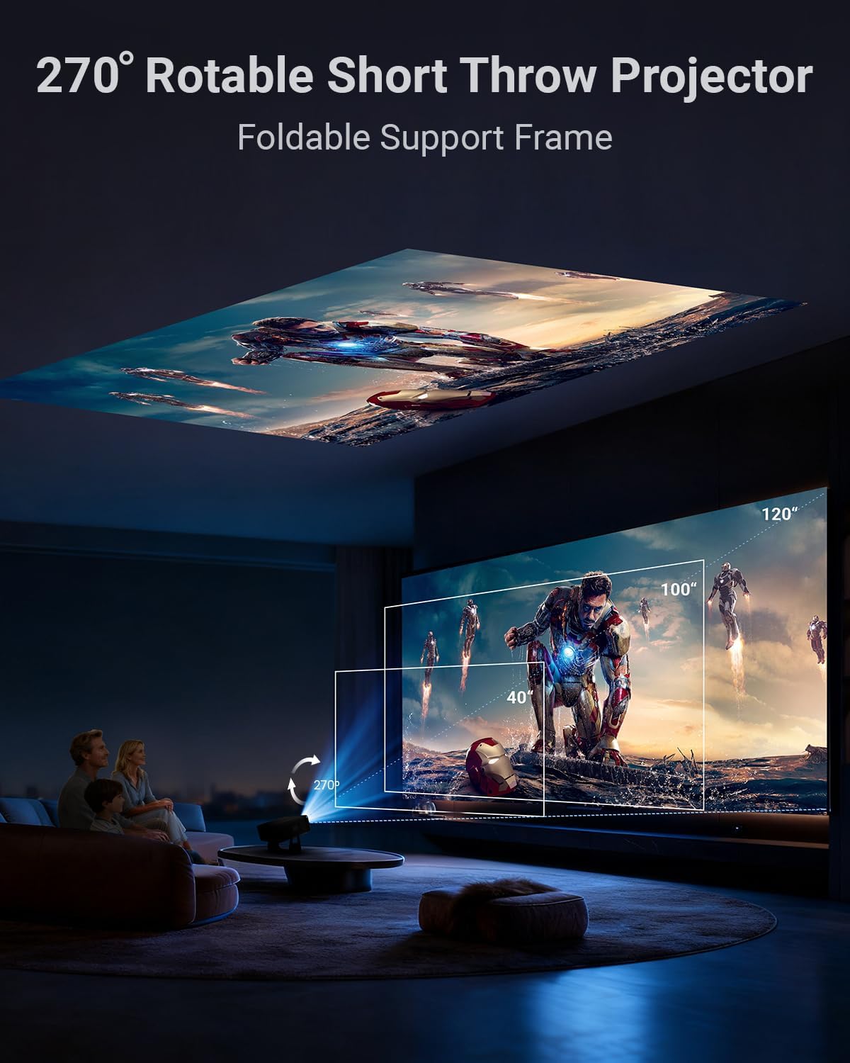 Smart Projector with Wifi and Bluetooth,Streaming Experience Built-in, Native 1080P FHD, 4k Support, 2*8W Speakers,AI Auto Focus & Keystone,Home Movie Portable Outdoor Mini Projector