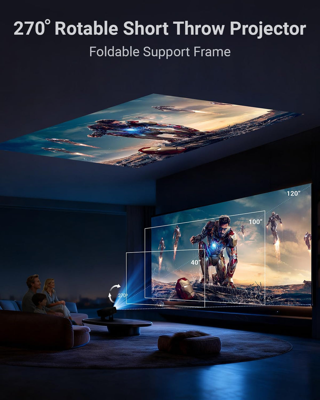 Smart Projector with Wifi and Bluetooth,Streaming Experience Built-in, Native 1080P FHD, 4k Support, 2*8W Speakers,AI Auto Focus & Keystone,Home Movie Portable Outdoor Mini Projector