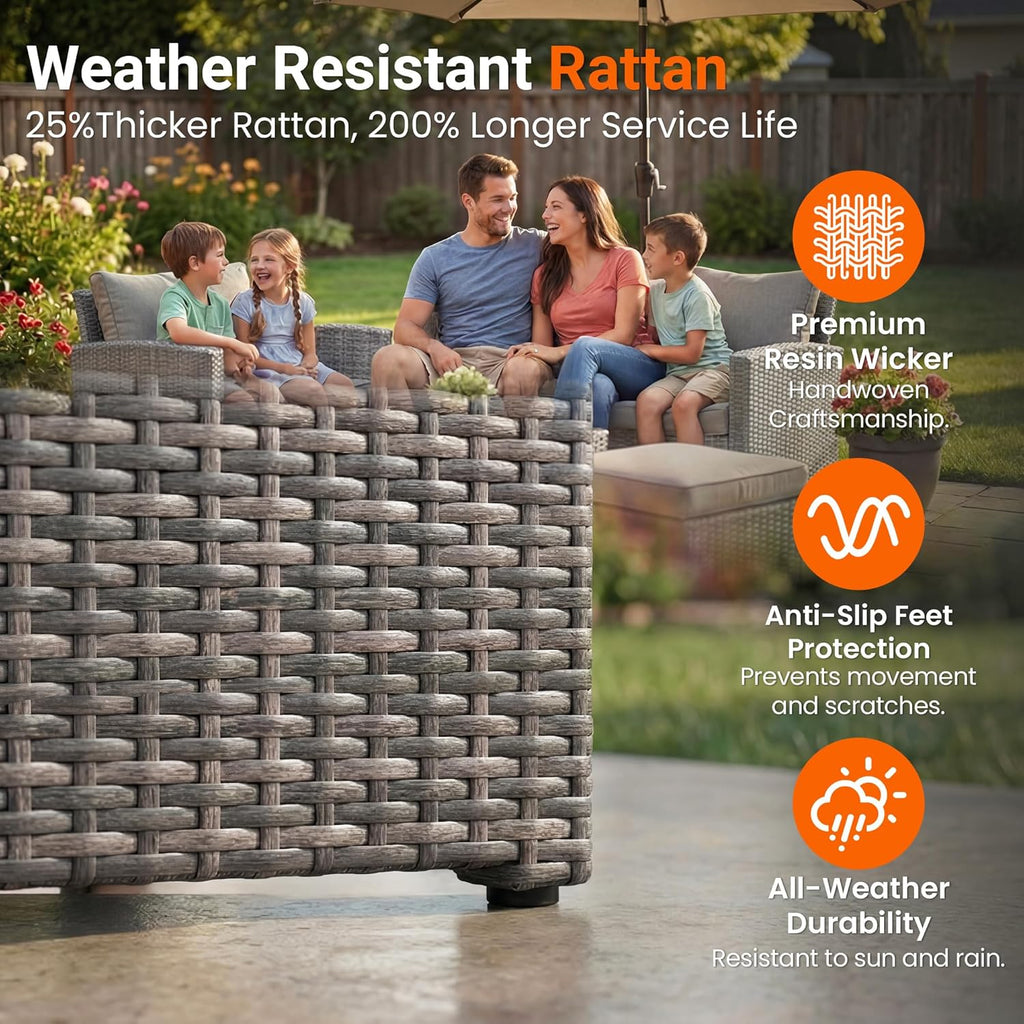 Wisteria Lane Patio Furniture Set, Wicker Outside Outdoor Furniture for All Weather, Patio Sofa with High Backrest Support and Wide Armrest for Backyard, Balcony, Deck, Porch, Light Gray